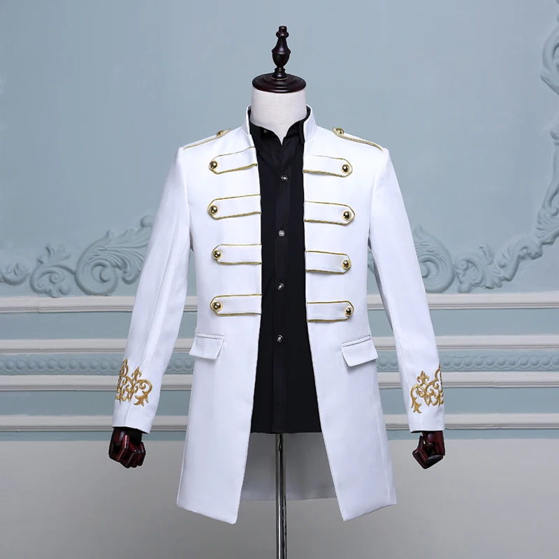 white jacket Shenrun, Мужской приталенный Длинный блейзер, двубортный, модный, Свадебный, для жениха, облегающий пиджак, для мужчин, s, сценический, певец, костюм - Цвет: white jacket