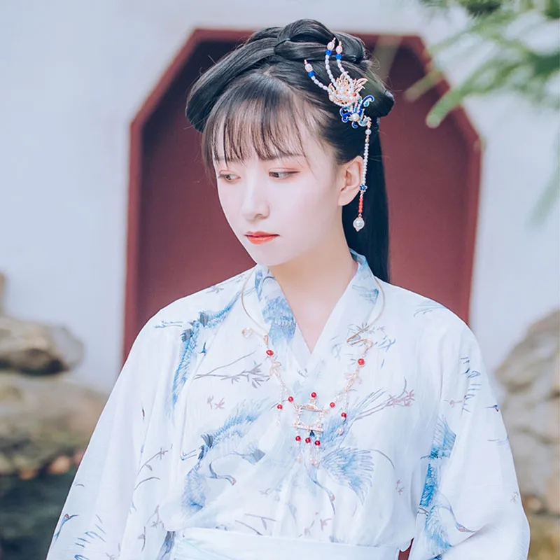 QIANJI китайский головной убор Hanfu, заколка с кисточками и жемчугом, заколка для волос в старинном стиле, ожерелье, ювелирный головной убор