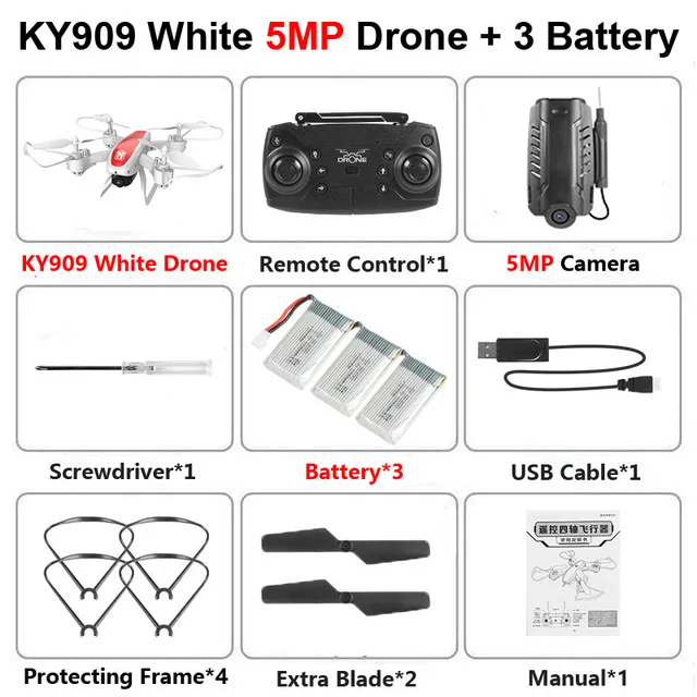 KY909 Дрон 4K Квадрокоптер Профессиональный Дрон с камерой HD оптический поток складной Дрон мини самолет селфи Квадрокоптер - Цвет: White 1080P 3B