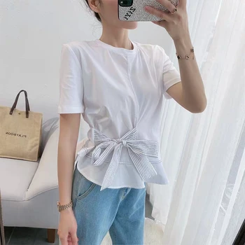 

Temperament Lady Butterfly Lace up Cotton Short Sleeve women T-Shirt