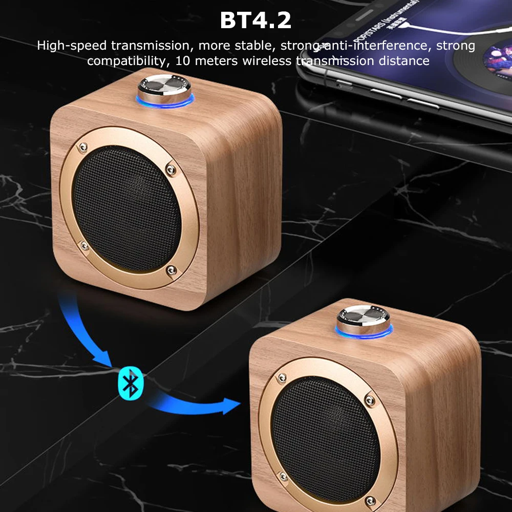 

Wireless Bluetooth 4.2 Speaker 5W Portable Speakers 3D Stereo Surround Subwoofer Audio Player Wooden Speaker Powerful Horn
