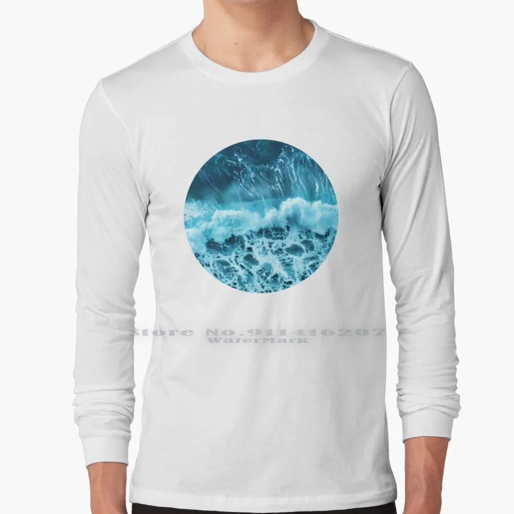 Maglietta Sea Wave 100% Puro Cotone Natura Ocean Sea Splash Motion Water Blue Spray Natural Environment Power Rough Storming