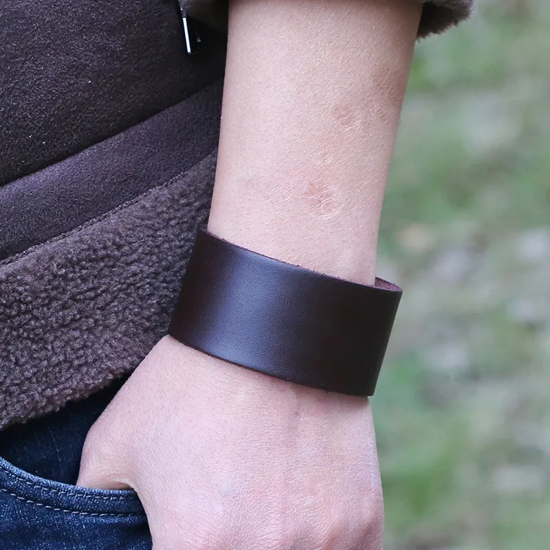 ZORCVENS Punk Vintage Black Brown Real Genuine Cow Leather Bracelet Bangle Men Women Jewelry leather bracelet