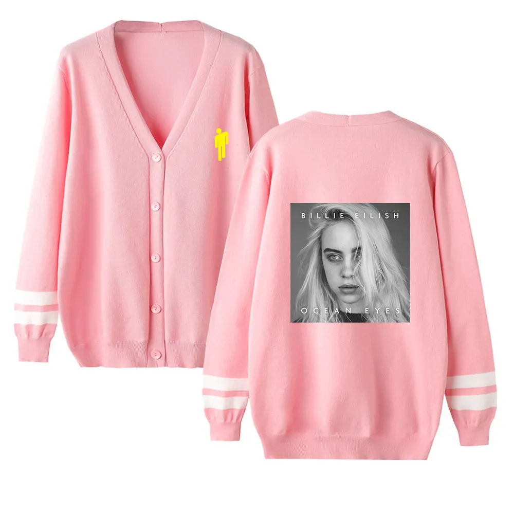 Billie Eilish женский кардиган свитер с v-образным вырезом сплошной цвет свободный свитер однобортный Повседневный вязаный кардиган пальто осень/зима