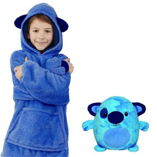2 в 1; толстовка с капюшоном с динозавром; теплые зимние пальто с капюшоном; банный халат; флисовый пуловер для детей; Рождественский подарок - Цвет: Синий