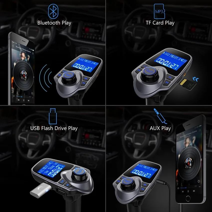 1,44 дюймовый Bluetooth fm-передатчик автомобильный комплект двойной USB порт TF карта/U диск громкой связи звонки Радио адаптер для iPAD, MP3, телефонов