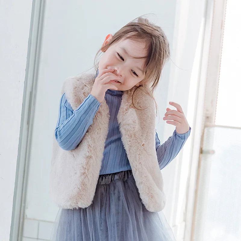 Стиль; сезон осень-зима; детский жилет из искусственного кроличьего меха; стеганый жилет для девочек