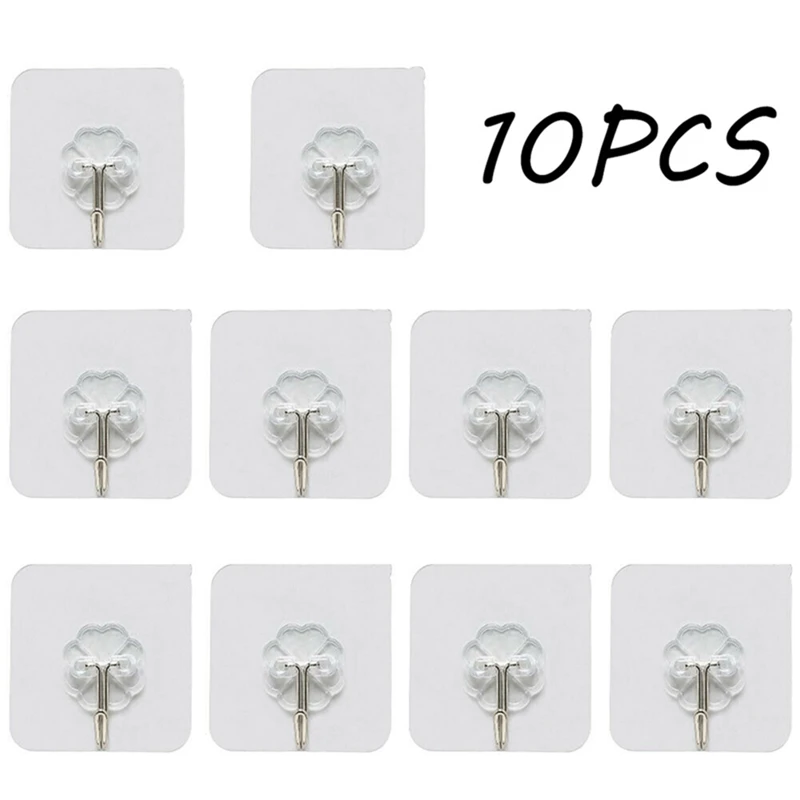 10/6PCS Hook Strong Transparent Suction Wall Sucker Hanger Waterproof Adhesive Heavy Load Rack Stainless Steel Hook Cabide