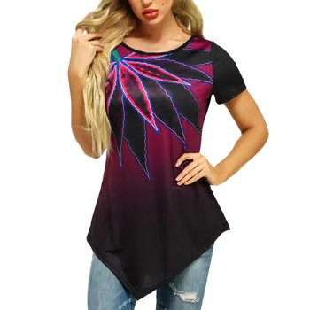

Plus Size Summer T Shirt Women Tee Shirt Tops Short Sleeve Casual Irregular O Neck Floral Print Harajuku T Shirts Women Clothes