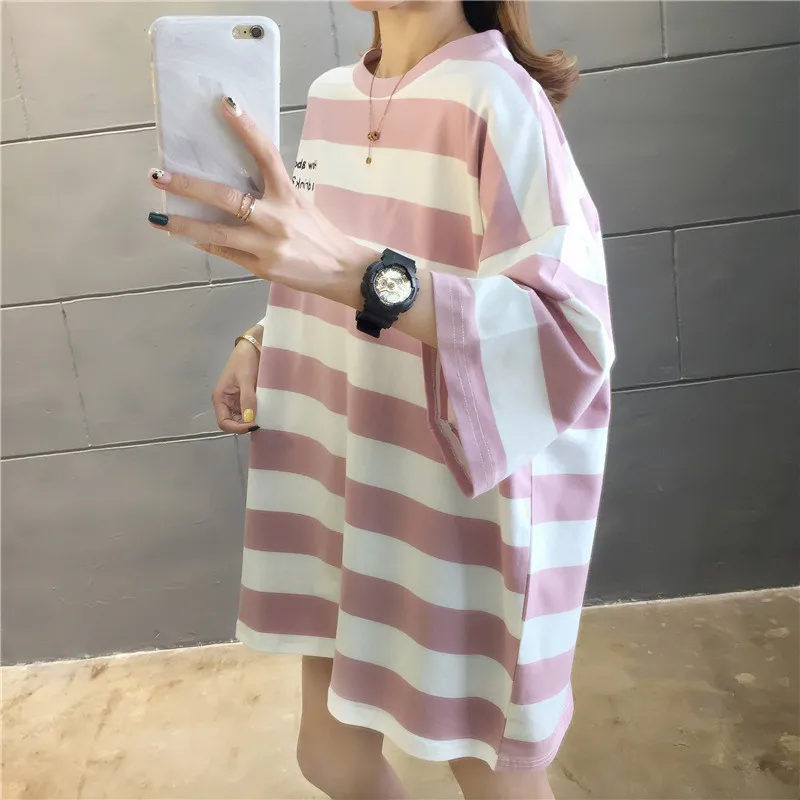 Summer Boyfriendy Loos Rainbow Striped T-shirts Women Plus Size Streetwear Harajuku Oversized T Shirt Casual Femme Tops Tees