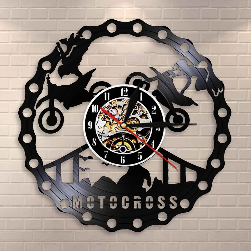 Motocross Racing Brappp Decor Modern Wall Clock Dirtbike Trick Riding