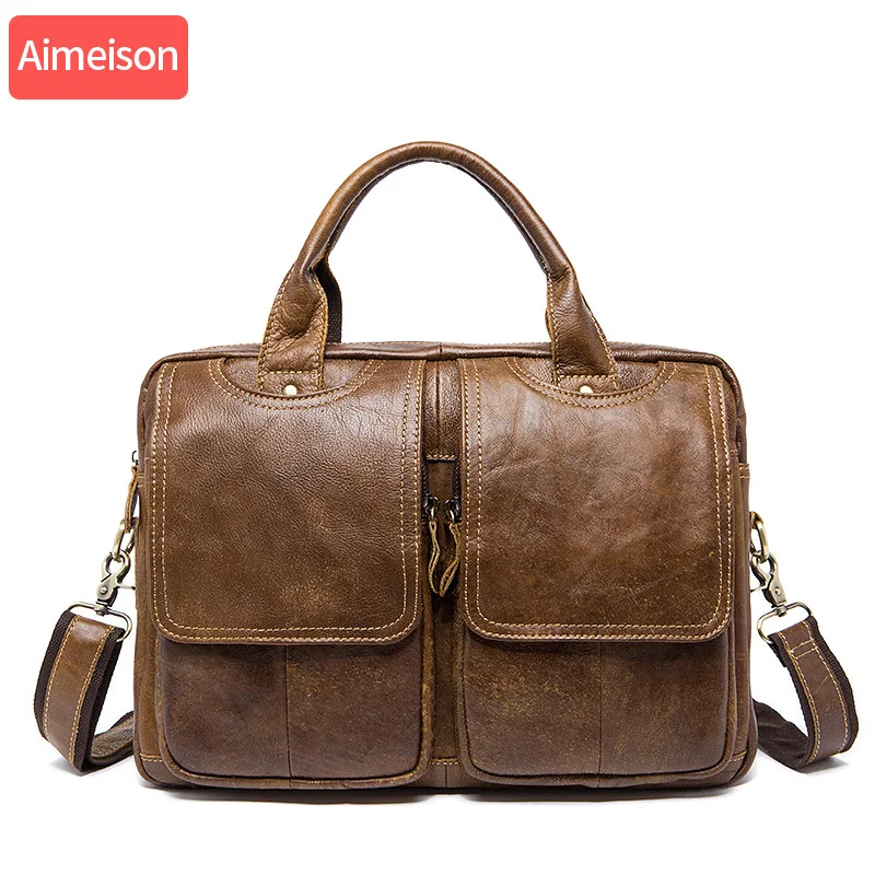 Aimeison сумка для ноутбука из натуральной кожи, деловая сумка из воловьей кожи, мужская сумка через плечо, мужской портфель для путешествий