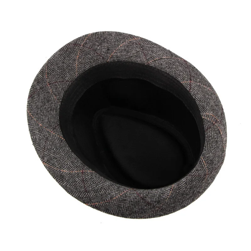 Шерсть клетчатая фетровая шляпа для мужчин с широкими полями черная церковная Мужская шляпа джаз винтажная лента Трилби Панама гангстеры шапки