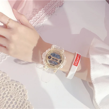 Ulzzang трендовые Брендовые женские прозрачные цифровые часы студенческие спортивные часы Мужские Простые повседневные электро светящиеся часы для мужчин и девочек - Цвет: rose gold