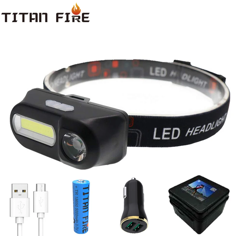 

Dropshipping LED Rechargeable Portable Mini XPE+COB LED Headlamp USB Charging Headlight Waterproof Flashlight Rotatable