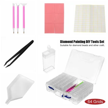 

5D 64 Grids Diamond Painting Cross Stitch Tools Storage Box Kits DIY Multi Accessories Set Beads Earrings Jewelry Organizer Case
