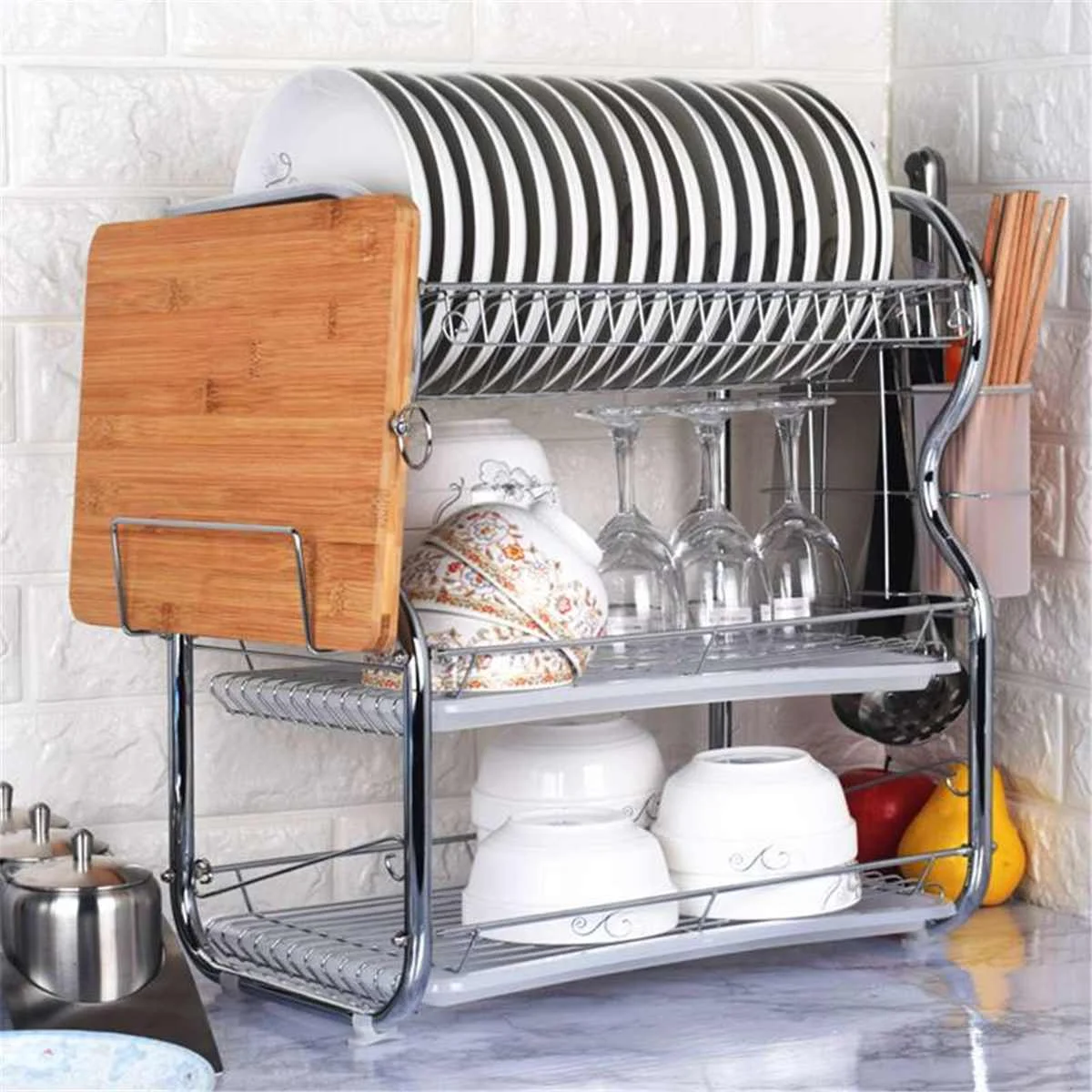 

3 Layer Stainless Steel Cutlery Stand Shelf Cutlery Dish Rack Kitchen Dish Storage Rack Drain Storage Rack Knife Holder New