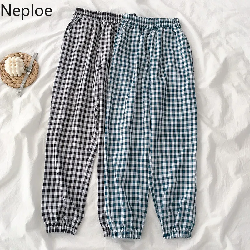 

Neploe Plaid Long Pants Women Stretch High Waist Harem Pants Casual Streetwear Pant 2019 Autumn Korean Fashion Trousers 54099