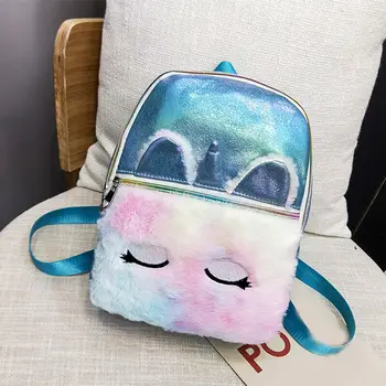 

2020 Newest Hot Women Girls Kids Glitter Sequin Fluffy Backpack Plush School Bag Handbag Cute Cartoon Unicorn Printed Mini Bag