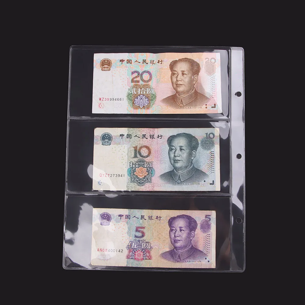 

2019 New Money Banknote Paper Money Album Page Collecting Holder Sleeves 3-slot Loose Leaf Sheet Album Protection