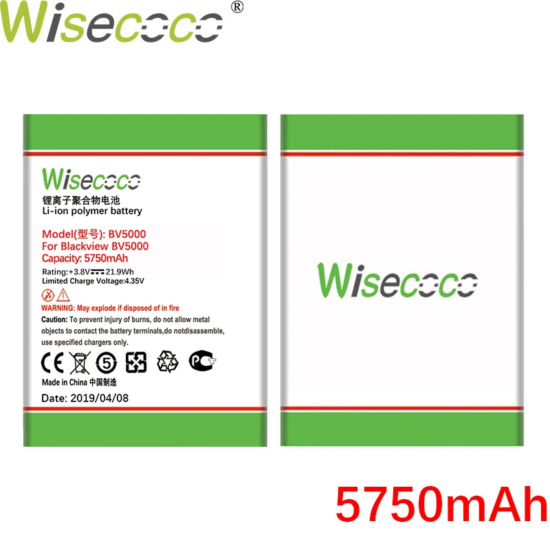 Wisecoco BV5000 5750 мАч Новая Мощная батарея для Blackview BV 5000 Замена аккумулятора телефона+ номер отслеживания