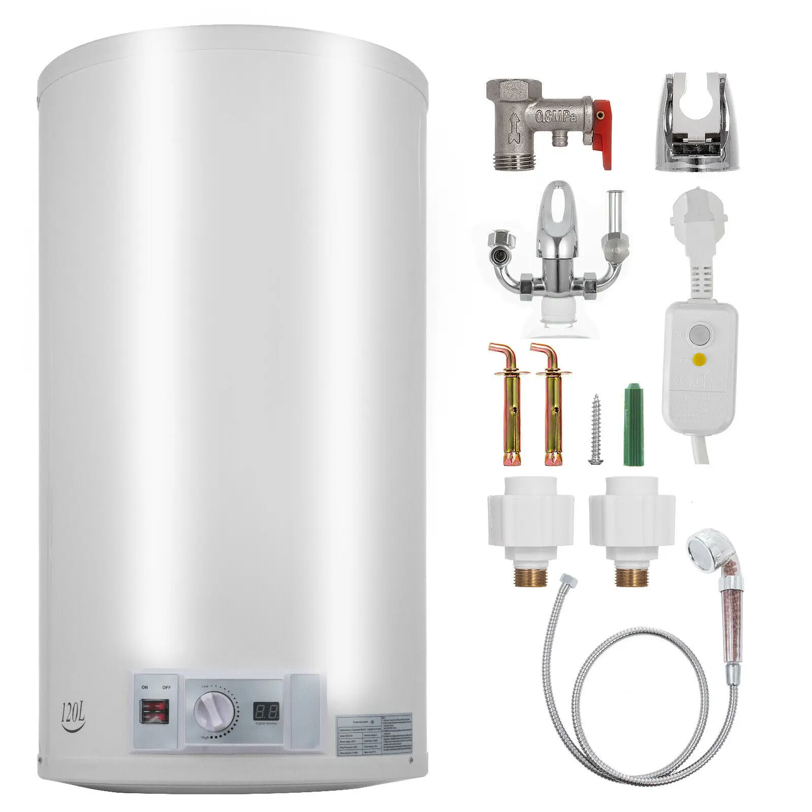 VEVOR 120L электрический горячий водонагреватель резервуар для хранения безопасный W/душевая головка ванная комната