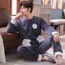 Пижамы размера плюс 3XL 4XL 5XL, зимние теплые фланелевые пижамные комплекты с длинным рукавом, длинные штаны с карманами, мужской пижамный комплект, верхняя одежда для отдыха