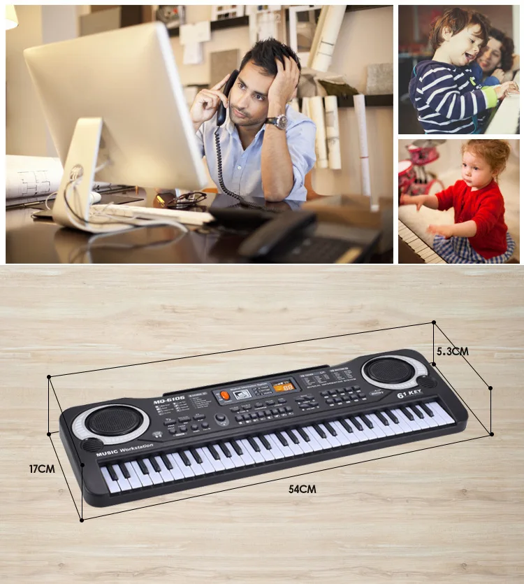 Hot Selling Electronic Keyboard Chargeable 61 Key with Microphone Children Beginner Music Toy Piano
