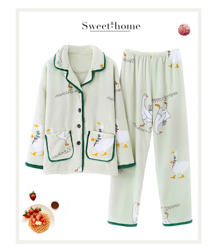 Winter Flannel Pyjamas Women Pajamas Sets Warm Long Sleeve Sleepwear Pijama Mujer Winter Female Night suit Homewear Pyjamas