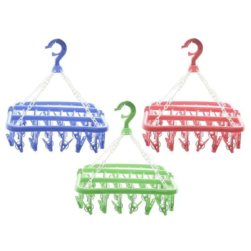 

32 Clips Multifunctional Folding Socks Cloth Hanger Rack Clothespin Clothes Drying Rack sock Panties Storage hanger