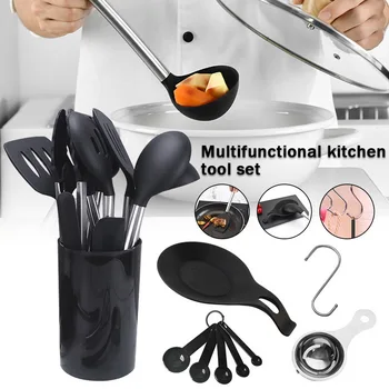 

36Pcs/Set Kitchen Cooking Utensil Set Silicon Stainless Steel Spatula Set Spoon Rest S Hooks Measuring Spoon Egg White Separator