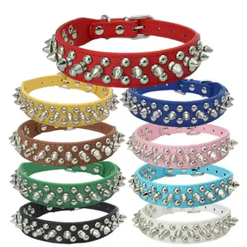

Pet Anti-bite PU Leather Rivet Spiked Collar for Small Dog Cat suitable four Seasons Multi Color