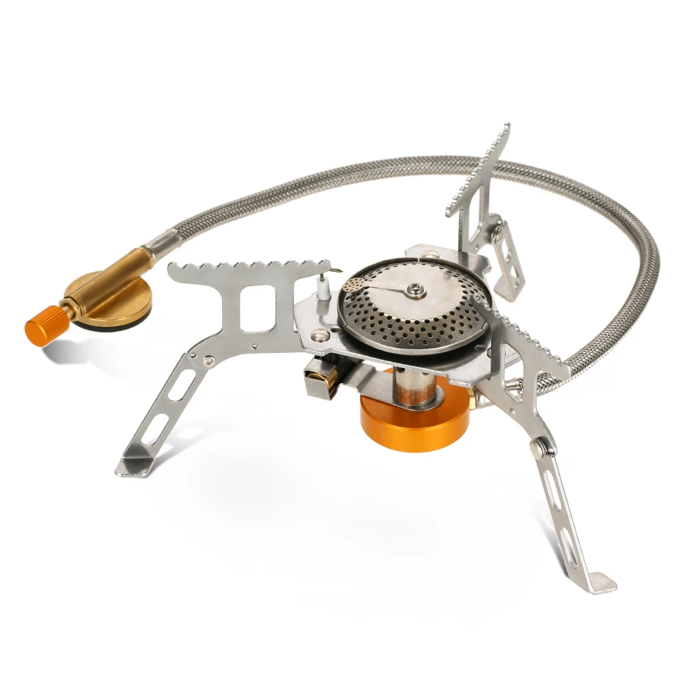 Outdoor Portable Folding Camping Gas Stove Stainless Steel Hiking Picnic Cooking Stove with 9-Plate Windscreen Windshield
