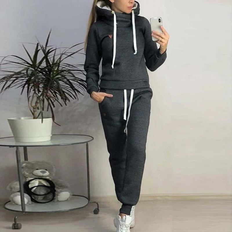 style2-black Зимние женские спортивные костюмы, спортивные костюмы плюс бархатные Толстовки, Толстовки, штаны, набор для бега, флисовая спортивная одежда, теплая плотная одежда - Цвет: style2-black