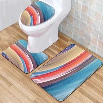 

Gradient Pattern Carpet Toilet 3-piece Floor Mat Bathroom Kitchen Non-slip Foot Pad Absorbent Rug Doormat