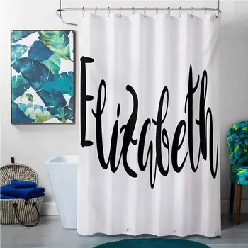 

Shower Curtains White and Black Elizabeth,Monochrome Inscription Style Modern Calligraphy Design Popular Girl Name,Black and