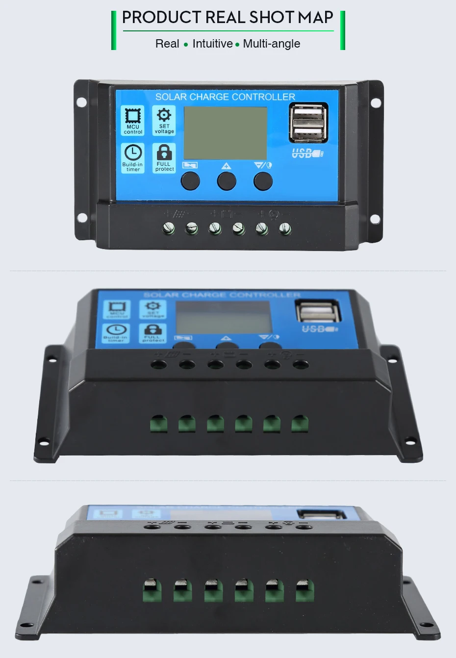 10A 20A 30A 40A 50A 60A за максимальной точкой мощности, Солнечный Контроллер заряда 12V 24V режимы Auto, PWM 5V Выход регулятор фотоэлектрических домашних Батарея Зарядное устройство ЖК-дисплей с двумя портами USB