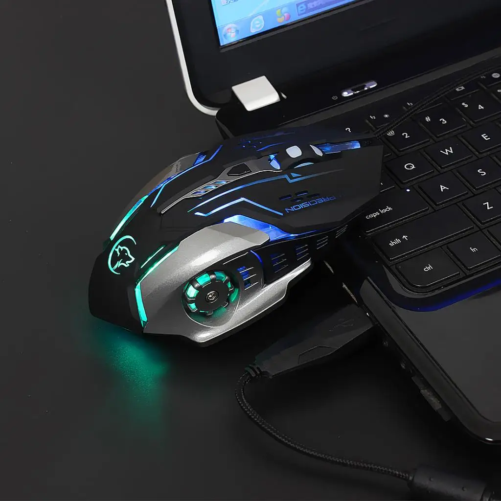 USB Wired Mouse Gaming Mice, 6 Buttons LED Backlit Colorful Light, with Scroll Wheel, for PC Computer, Black