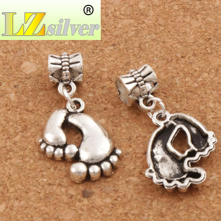Big Feet Metal Big Hole Beads 80pcs Zinc Alloy Bronze Dangle Fit European Charm Bracelets B288