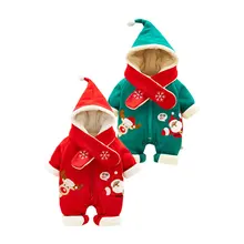 Baby Onesies Winter Clothes Plus Velvet Christmas Clothes Thickened Rompers Baby Onesies Baby Romper Outing Clothes