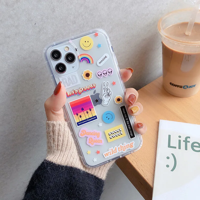 

Cute Smiley Clear Label Phone Case For iphone 11 Pro Max SE 2 2020 7 8 plus X XR XS Max Cover Funny Cartoon finger Soft Cases