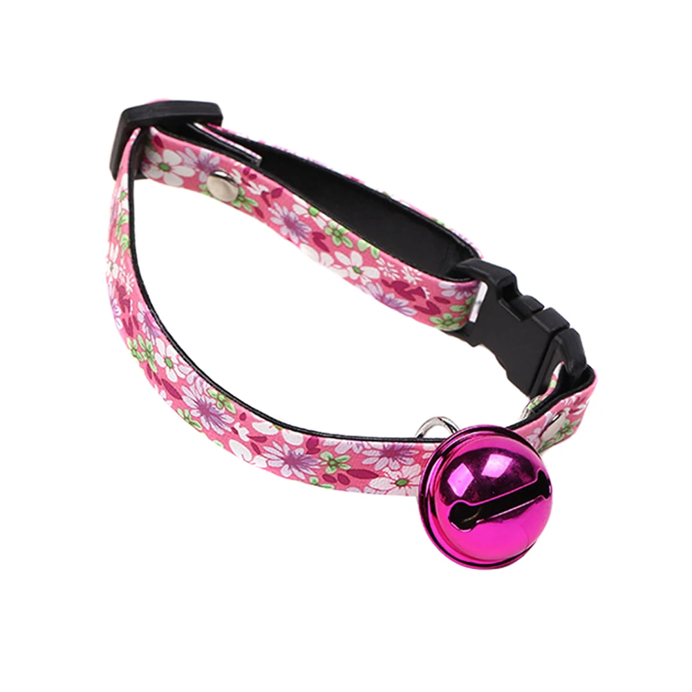 Ошейник для домашних животных цветочный принт с колокольчиком воротник для котенка товары для щенков питомцев SNO88 - Цвет: Розово-красный
