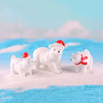 

3pcs Xmas Polar Bear Figurine Model Garden Fairy Ornament Miniature Toys Craft Environmental Protection and Durability