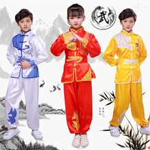 Традиционная китайская одежда для ушу костюм тайцзи, детская одежда для кунг-фу костюм ханьфу на год для сцены, топ+ штаны+ ставка