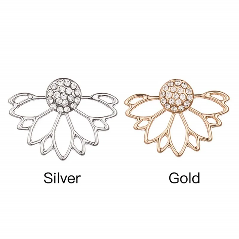 Женские серьги подвески с цветком золотистые/Серебристые стразы геометрической