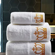 QQPQGG Новые полотенца с вышитой короной, хлопковое белое отельное полотенце, комплект из 3 предметов, полотенце, банное полотенце, абсорбирующее банное полотенце для взрослых