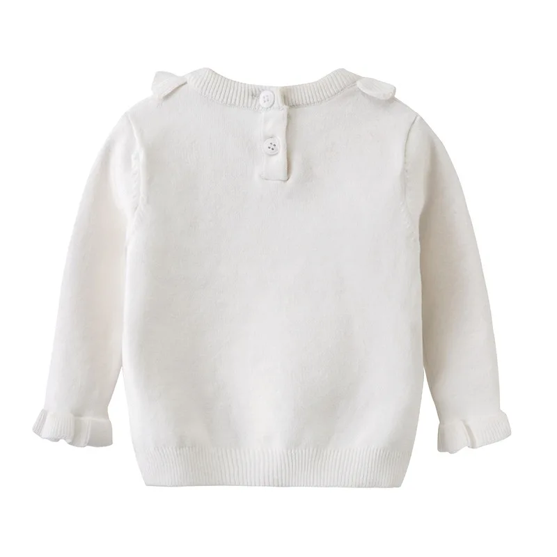 

INS Spring And Autumn New Style Baby Knitwear Baby Cotton Thread Lotus Leaf Crew Neck Sweater White Long-sleeved Base Clothing
