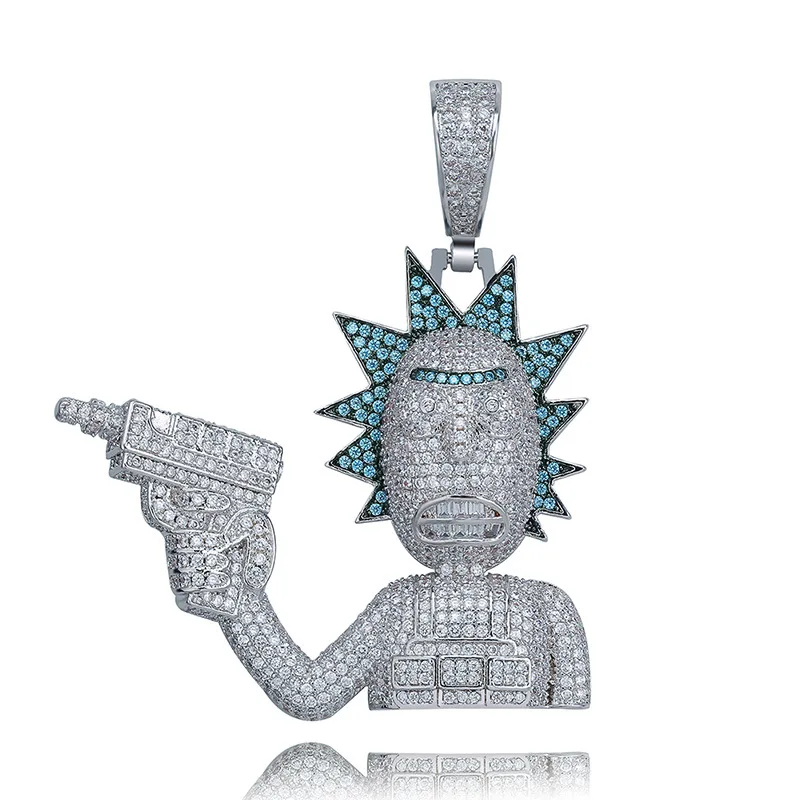Новое Дизайнерское колье Rick And Morty Jewelr золотого и серебряного цвета с подвеской CZ в стиле хип-хоп для мужчин и женщин, ювелирное ожерелье s