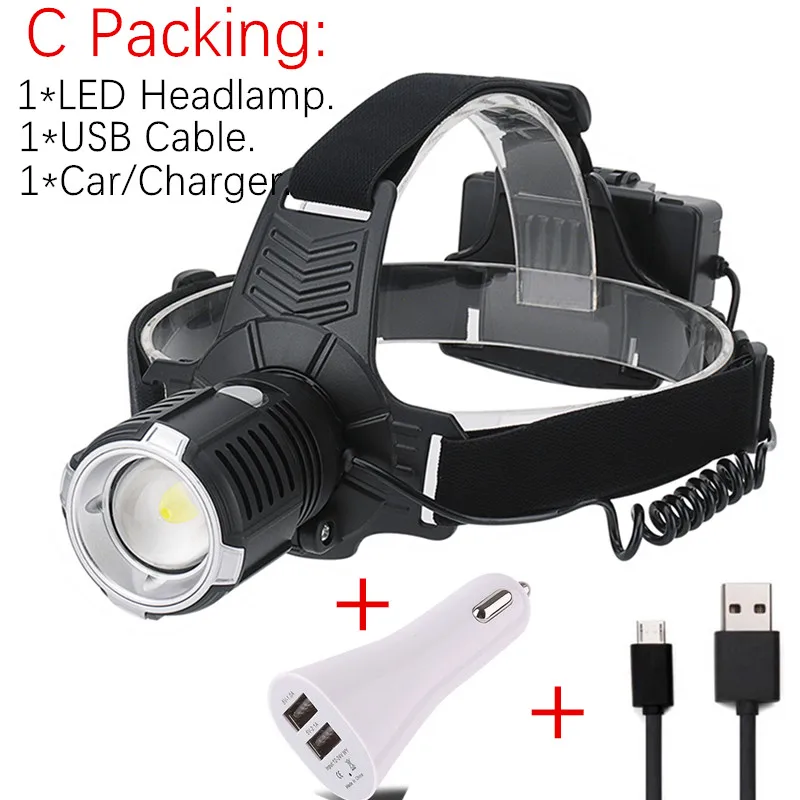 C Packing Высококачественный XHP-70 светодиодный налобный фонарь с зумом, налобный фонарь с usb-зарядкой, водонепроницаемый налобный фонарь для рыбалки - Испускаемый цвет: C Packing