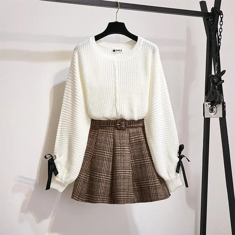 Skup ICHOIX kobiety 2 sztuka zestaw bluzki z dzianiny i zestaw spódnic koreański styl uczeń casual dwuczęściowe stroje jesień zestaw zimowy odzież 2019